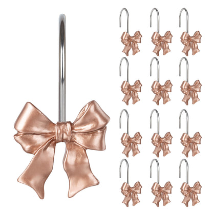 Sunlit Cute Bow Knot Double Shower Curtain Hooks, Home Decorative Shower Curtain Rings for Bathroom, Resin Shower Curtain Hangers Bathroom Accessories, Set of 12, Pink