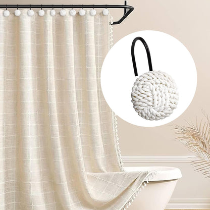Sunlit Boho Knots Double Shower Curtain Hooks, Home Decorative Shower Curtain Rings for Bathroom, Seaside Nautical Shower Curtain Hangers Bathroom Accessories, Set of 12