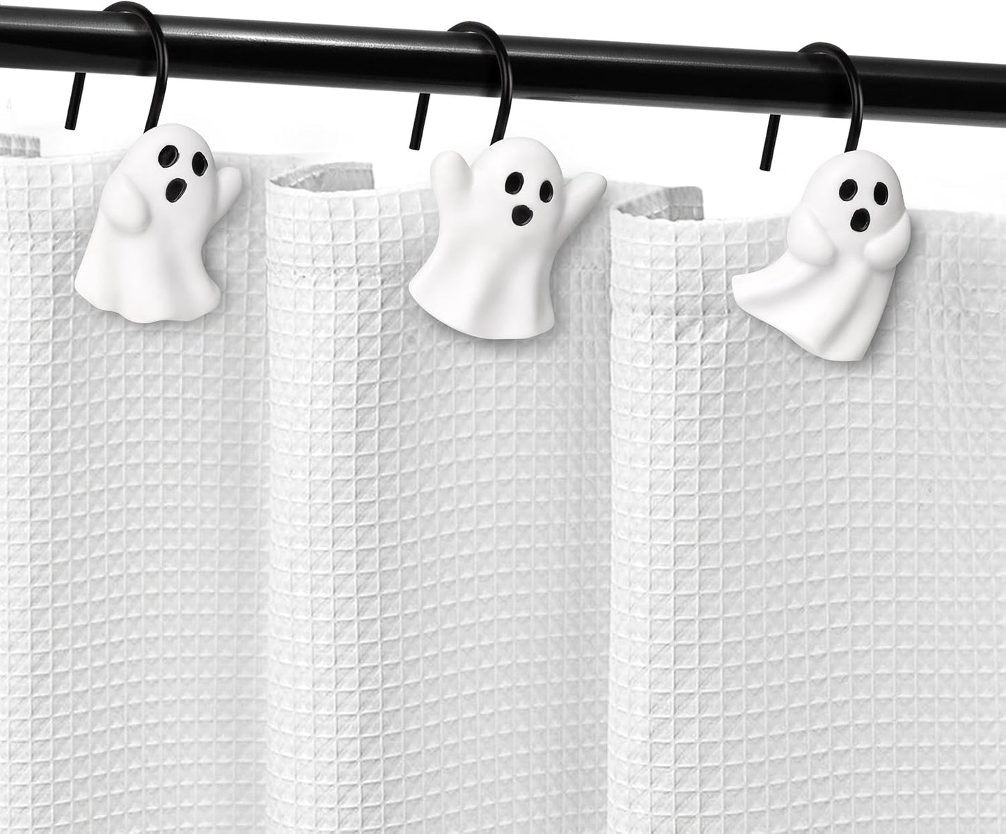 Sunlit Ghost Shower Curtain Hooks, Home Decorative Shower Curtain Rings for Bathroom, Halloween Shower Curtain Hangers Bathroom Accessories, Set of 12