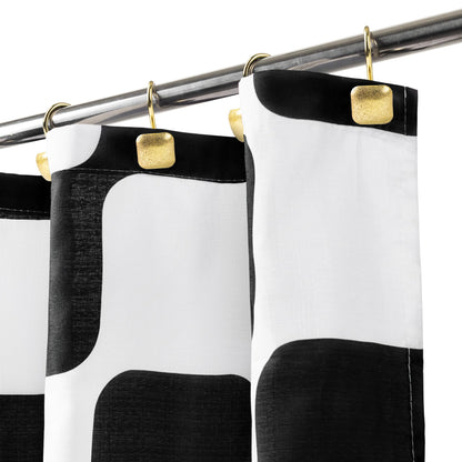 Sunlit Retro Checkered Faux Linen Fabric Shower Curtain, Beige Geometric Design with Organic Rounded Grid Pattern, Mid-Century Modern Bathroom Decor, 72" x 72"