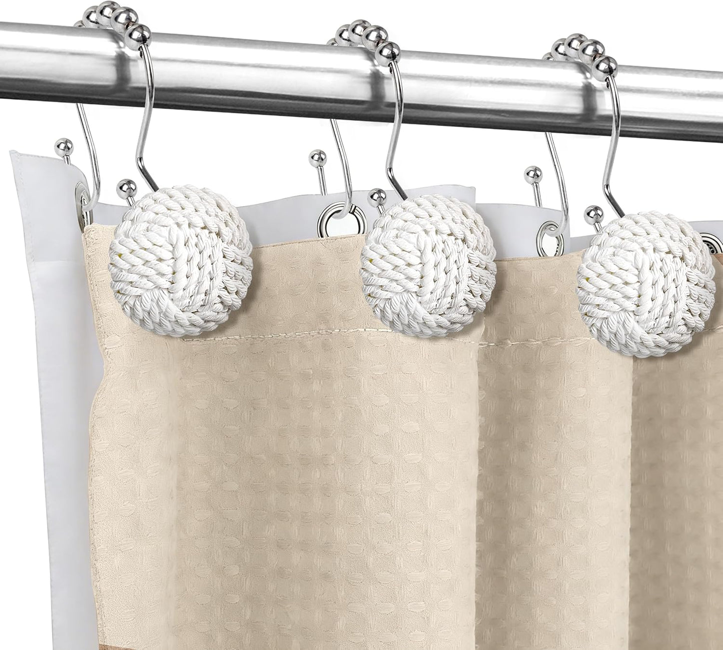 Sunlit Boho Knots Double Shower Curtain Hooks, Home Decorative Shower Curtain Rings for Bathroom, Seaside Nautical Shower Curtain Hangers Bathroom Accessories, Set of 12