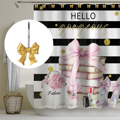 Sunlit Cute Bow Knot Double Shower Curtain Hooks, Home Decorative Shower Curtain Rings for Bathroom, Resin Shower Curtain Hangers Bathroom Accessories, Set of 12, Pink