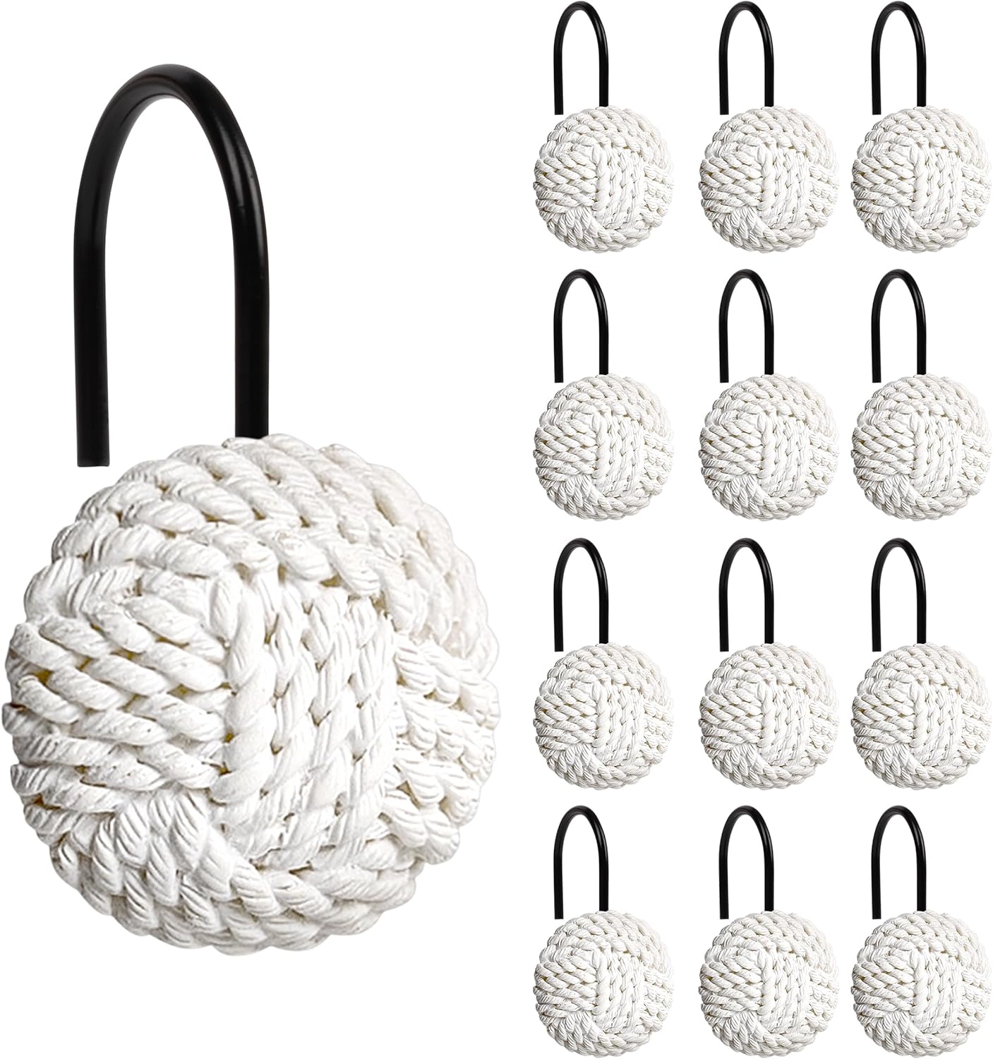 Sunlit Boho Knots Double Shower Curtain Hooks, Home Decorative Shower Curtain Rings for Bathroom, Seaside Nautical Shower Curtain Hangers Bathroom Accessories, Set of 12