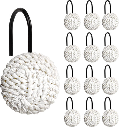 Sunlit Boho Knots Double Shower Curtain Hooks, Home Decorative Shower Curtain Rings for Bathroom, Seaside Nautical Shower Curtain Hangers Bathroom Accessories, Set of 12