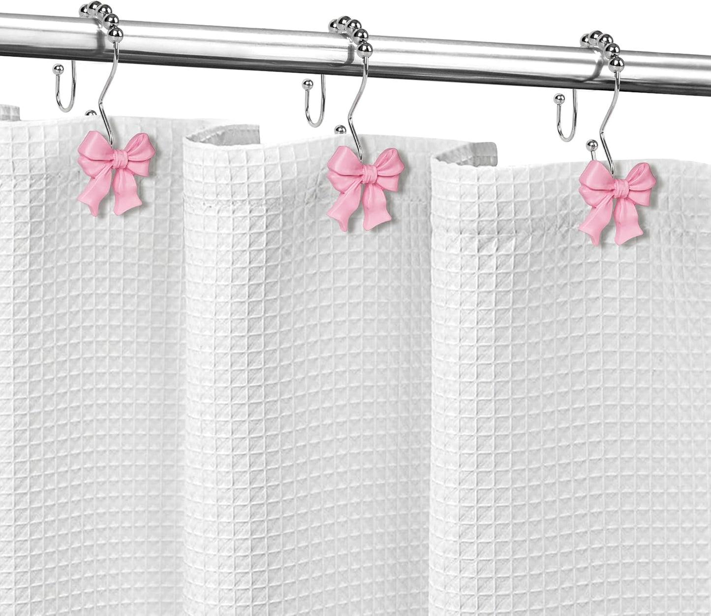 Sunlit Cute Bow Knot Double Shower Curtain Hooks, Home Decorative Shower Curtain Rings for Bathroom, Resin Shower Curtain Hangers Bathroom Accessories, Set of 12, Pink