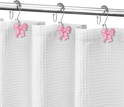 Sunlit Cute Bow Knot Double Shower Curtain Hooks, Home Decorative Shower Curtain Rings for Bathroom, Resin Shower Curtain Hangers Bathroom Accessories, Set of 12, Pink