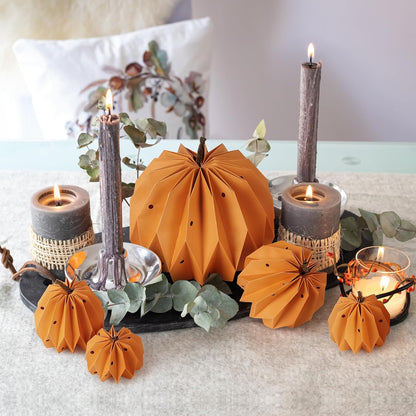 Sunlit Pumpkin Decor with Fairy Lights, Set of 5, Farmhouse Fall Decorations for Home, Pumpkin Centerpiece Table Decorations, Thanksgiving Table Decor, Small Paper Lamp (Batteries Included)