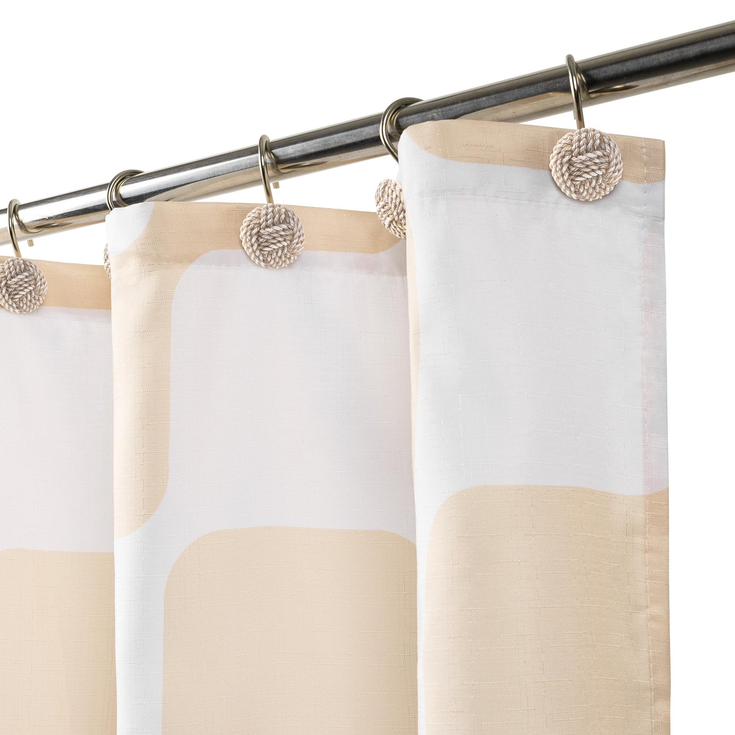 Sunlit Retro Checkered Faux Linen Fabric Shower Curtain, Beige Geometric Design with Organic Rounded Grid Pattern, Mid-Century Modern Bathroom Decor, 72" x 72"