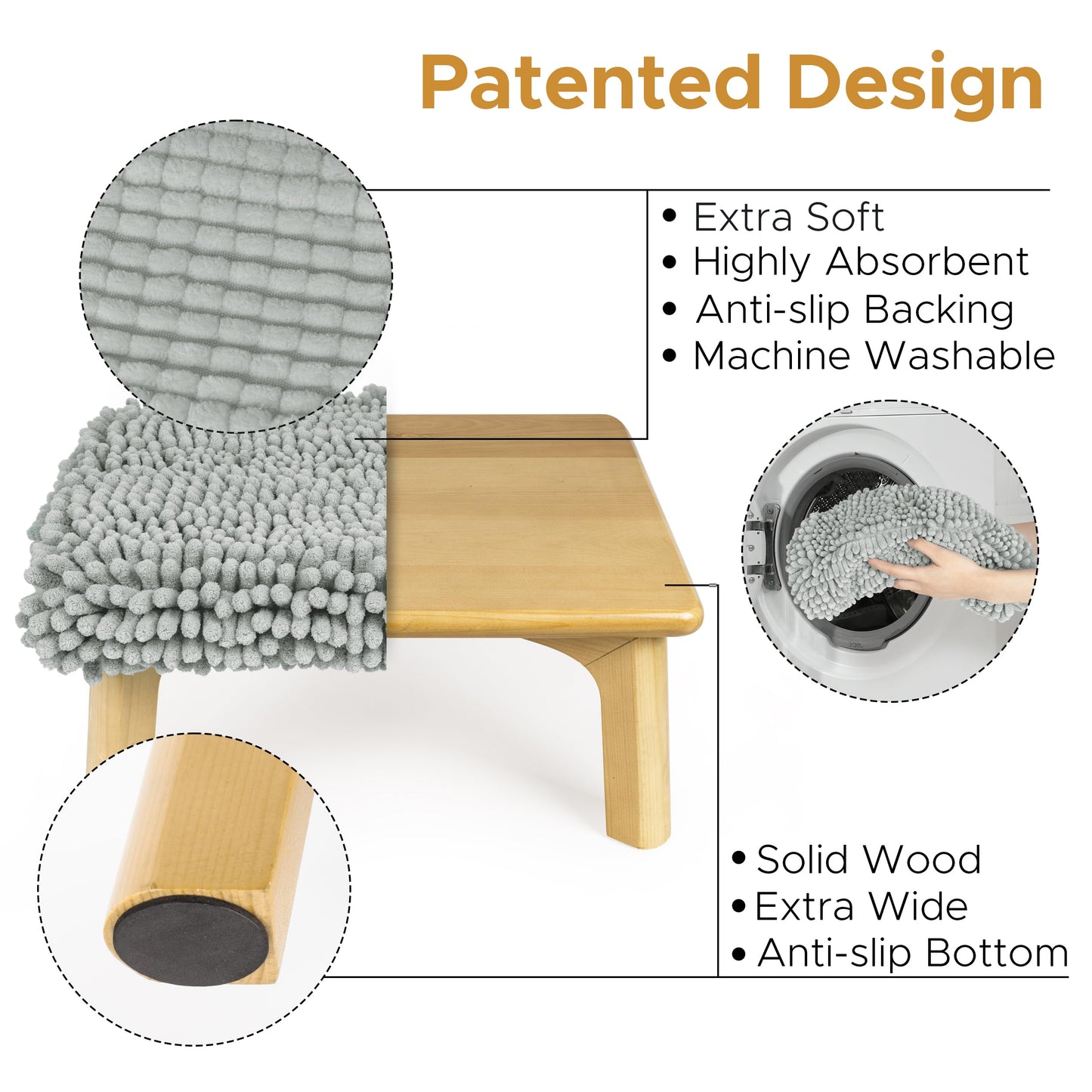 Sunlit One Step Stool with Absorbent Chenille, Stool Holds up to 550 lbs, Non-Slip Wood Foot Stool, Wooden Step Stool for Adults, Step Stools for Kids, Kitchen Bathroom Bedroom, Taupe