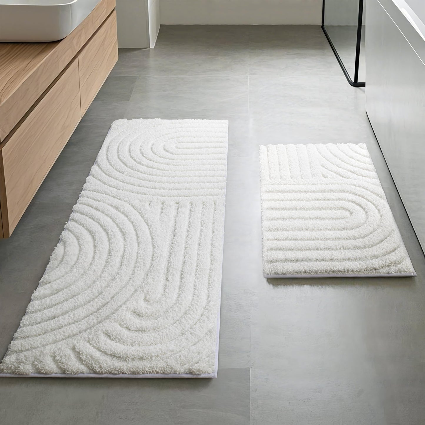 Sunlit 24"x60" Boho Decorative Textured Bathroom Rugs Runner, Mid Century Modern Extra Long Non-Slip Absorbent Soft Bath Mat, Organic Modern Floor Mat Bath Runner Dry Fast Machine Washable, Gray