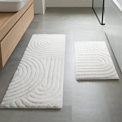 Sunlit 24"x60" Boho Decorative Textured Bathroom Rugs Runner, Mid Century Modern Extra Long Non-Slip Absorbent Soft Bath Mat, Organic Modern Floor Mat Bath Runner Dry Fast Machine Washable, Gray