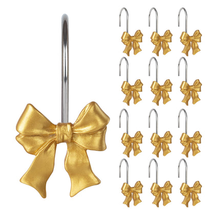 Sunlit Cute Bow Knot Double Shower Curtain Hooks, Home Decorative Shower Curtain Rings for Bathroom, Resin Shower Curtain Hangers Bathroom Accessories, Set of 12, Pink