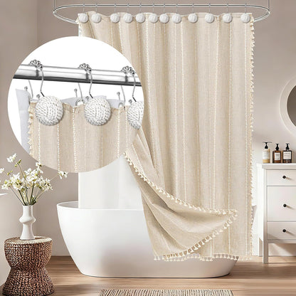 Sunlit Boho Knots Double Shower Curtain Hooks, Home Decorative Shower Curtain Rings for Bathroom, Seaside Nautical Shower Curtain Hangers Bathroom Accessories, Set of 12
