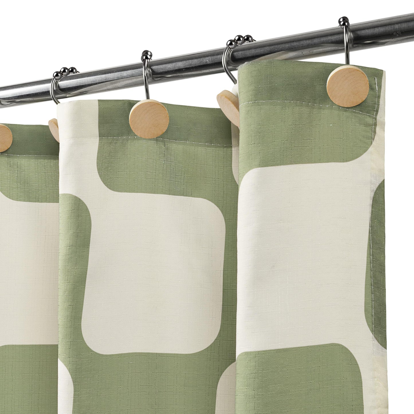 Sunlit Retro Checkered Faux Linen Fabric Shower Curtain, Beige Geometric Design with Organic Rounded Grid Pattern, Mid-Century Modern Bathroom Decor, 72" x 72"