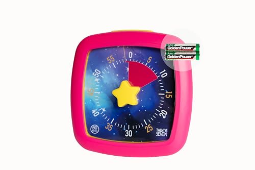 TWENTY5 SEVEN Countdown Timer 4 inch with Alarm Stop Button, Starry Sky Pattern Visual Timer, 60 Minute 1 Hour Countdown Clock with Star Knob for Kids Exam Time Management, Deep Pink