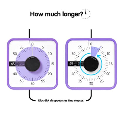 TWENTY5 SEVEN Countdown Timer 7.5 inch; 60 Minute 1 Hour Visual Timer – Classroom Teaching Tool Office Meeting, Mechanical Countdown Clock for Kids Exam Time Management Magnetic, Purple