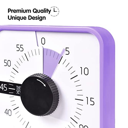 TWENTY5 SEVEN Countdown Timer 7.5 inch; 60 Minute 1 Hour Visual Timer – Classroom Teaching Tool Office Meeting, Mechanical Countdown Clock for Kids Exam Time Management Magnetic, Purple