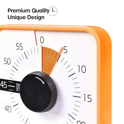 TWENTY5 SEVEN Countdown Timer 7.5 inch; 60 Minute 1 Hour Visual Timer – Classroom Teaching Tool Office Meeting, Mechanical Countdown Clock for Kids Exam Time Management Magnetic, Orange