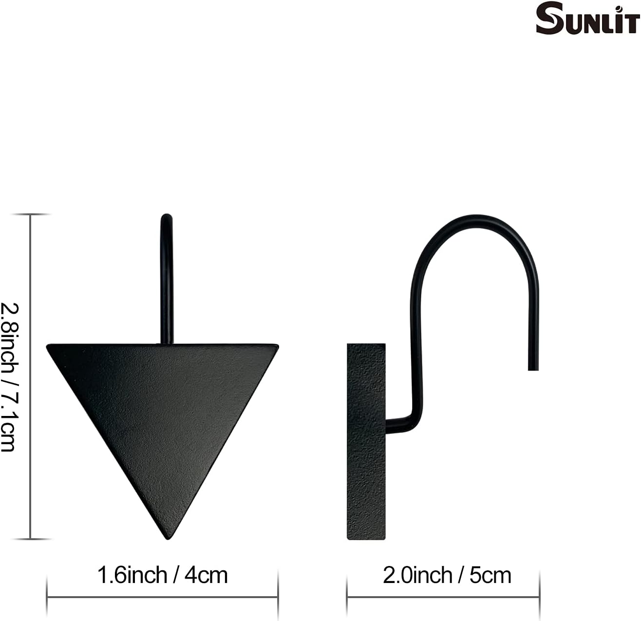 Sunlit Geometric Decorative Shower Curtain Hooks, Matt Triangle Geometric Black Shower Curtain Rings, Resin, Bathroom Decoration Boho Shower Curtain Hooks-12 Pack