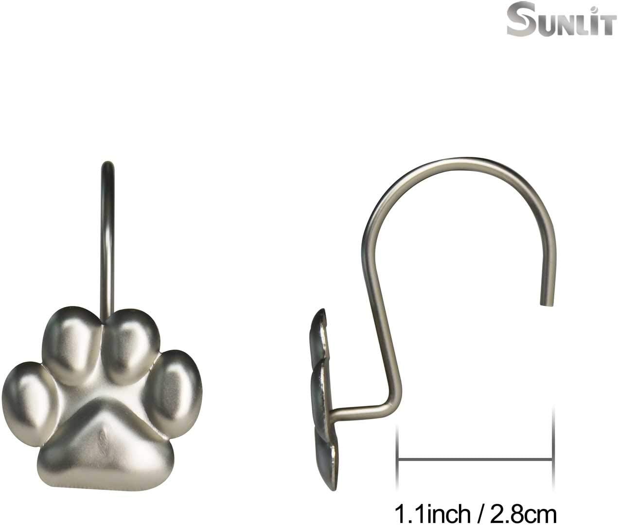 Sunlit Fashion Design Cute Paw Print Polished Shower Curtain Hooks for Dog Cat and Bear, Rust Proof Oil Rubbed Metal Shower Curtain Rings-12 Pack