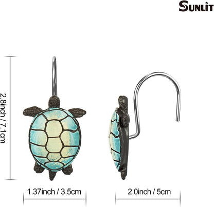 Sunlit Sea Turtle Shower Curtain Hooks, Home Decorative Shower Curtain Rings for Bathroom, Resin, Ocean Shower Curtain Hanger Hooks for Kid Room Living Room, Set of 12