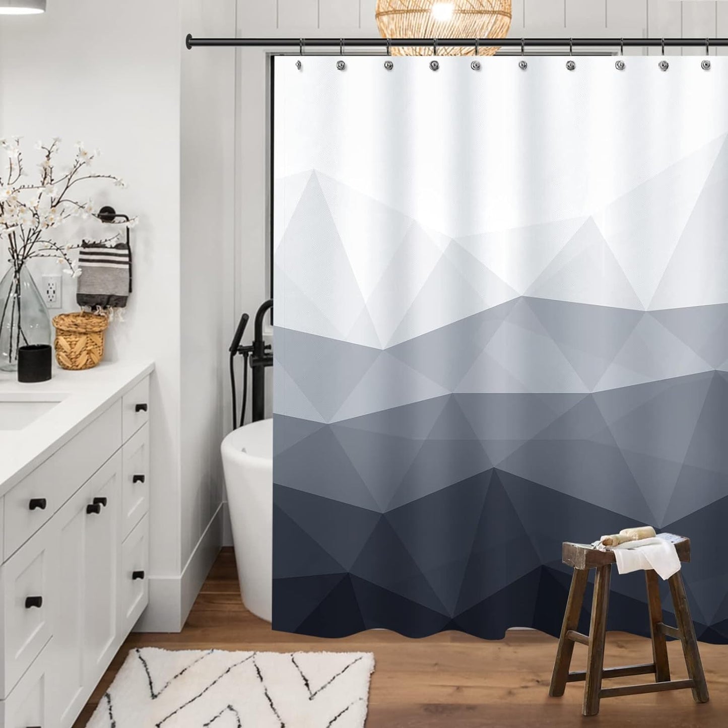 Sunlit Designer Popular Shower Curtain, Ombre Blue Fabric Contemporary Shower Curtains for Bathroom Décor