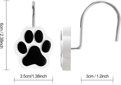 Sunlit Cute Paw Print Decorative Shower Curtain Hooks for Dog Cat Bear, Resin, Lovely Shower Curtain Rings for Kids, Bathroom Decoration Curtain, 12 Pack, White