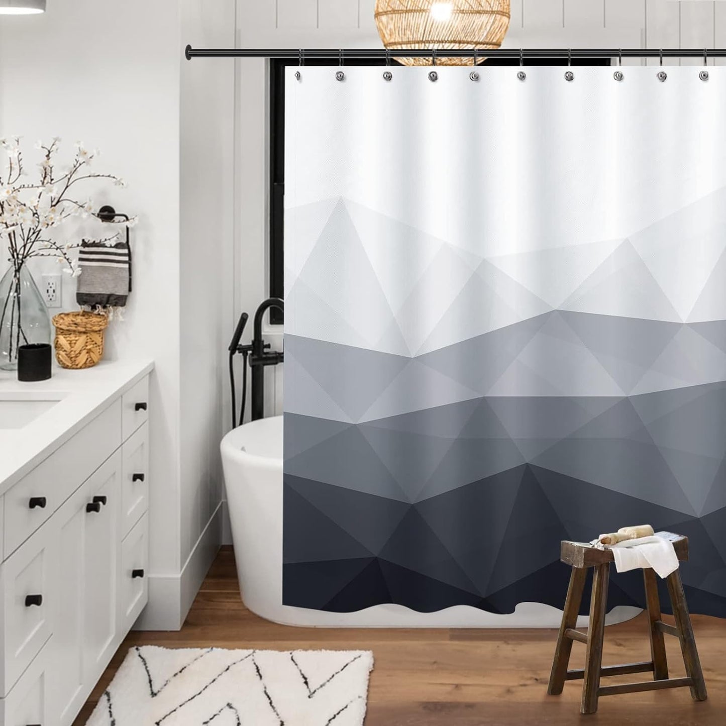 Sunlit Designer Popular Shower Curtain, Ombre Blue Fabric Contemporary Shower Curtains for Bathroom Décor