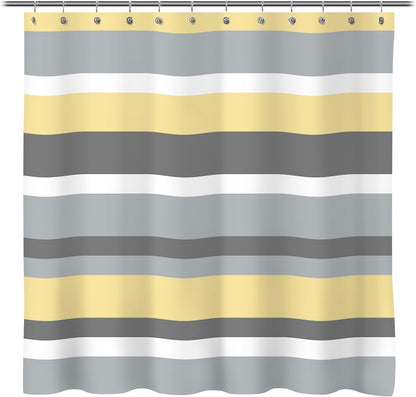 Sunlit Aqua Blue Gray Horizontal Stripes Water-Repellent Fabric Shower Curtain with Reinforced Metal Grommets Refreshing Striped Design Bathroom Decor