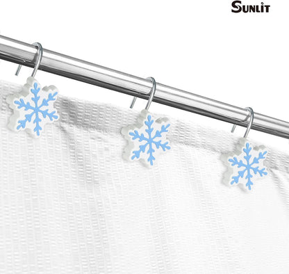 Sunlit Christmas Shower Curtain Hooks Silver Snowflakes Shower Curtain Rings, Resin, White Christmas Decor, Winter Bathroom Decoration - 12 Pack