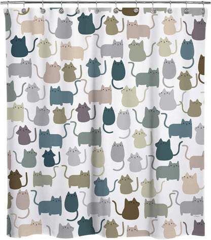 Sunlit Design Lovely Multicolor Cartoon Cats Fabric Shower Curtain, Cute Cats Bathroom Decoration Curtains for Baby Kids Children