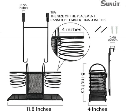 Sunlit 3 in 1 Wall Mount/Countertop/Over Cabinet Door Metal Wire Hair Product & Styling Tool Organizer Storage Basket Holder for Hair Dryer, Brushes, Flat Iron, Curling Wand, Hair Straightener