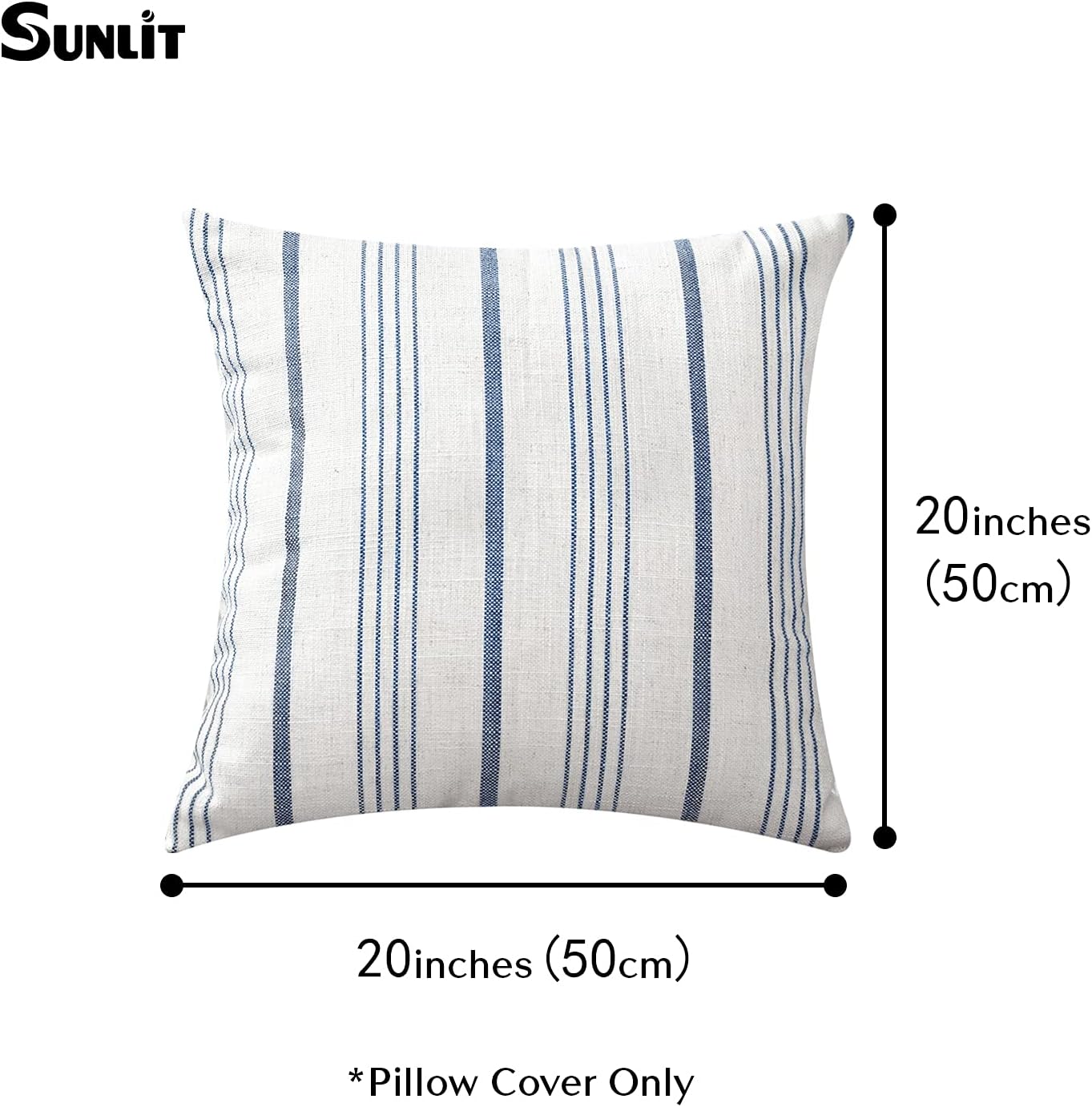 Sunlit Decorative Farmhouse Throw Pillow Case, Cover Only, Set of 2 Cream/Off-White with Charcoal Stripes Square Pillow Cover, 18" x 18", Textured Linen Throw Cushion Covers