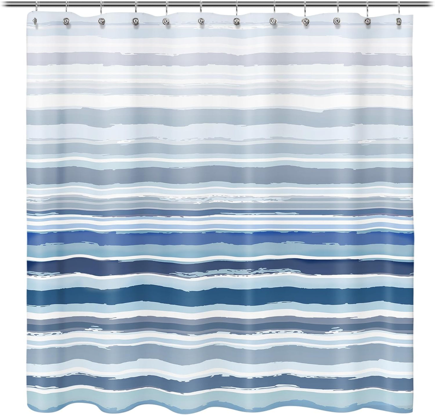 Ombre Blue Textured Slubbed Fabric Shower Curtain, Blue and White Stripe Shower Curtains for Bathroom Decoration, Wave Striped Bathroom Curtains, 71x71