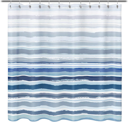 Ombre Blue Textured Slubbed Fabric Shower Curtain, Blue and White Stripe Shower Curtains for Bathroom Decoration, Wave Striped Bathroom Curtains, 71x71