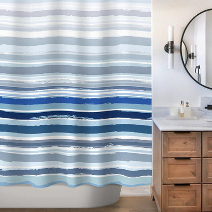 Ombre Blue Textured Slubbed Fabric Shower Curtain, Blue and White Stripe Shower Curtains for Bathroom Decoration, Wave Striped Bathroom Curtains, 71x71