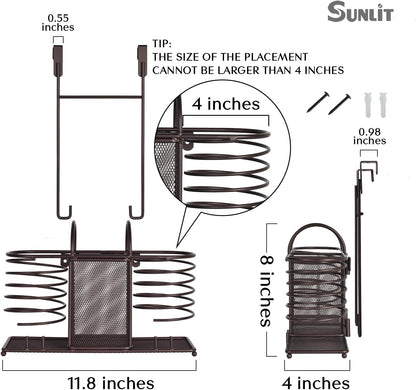 Sunlit 3 in 1 Wall Mount/Countertop/Over Cabinet Door Metal Wire Hair Product & Styling Tool Organizer Storage Basket Holder for Hair Dryer, Brushes, Flat Iron, Curling Wand, Hair Straightener
