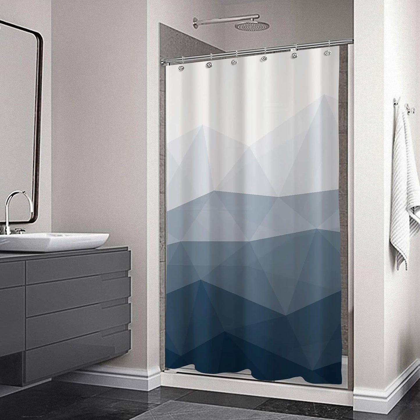 Sunlit Designer Popular Shower Curtain, Ombre Blue Fabric Contemporary Shower Curtains for Bathroom Décor