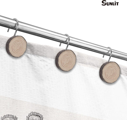 Sunlit Farmhouse Wooden Slices Shower Curtain Hooks, Rustic Home Decorative Shower Curtain Rings for Bathroom, Resin Shower Curtain Hangers Bathroom Accessories, Set of 12