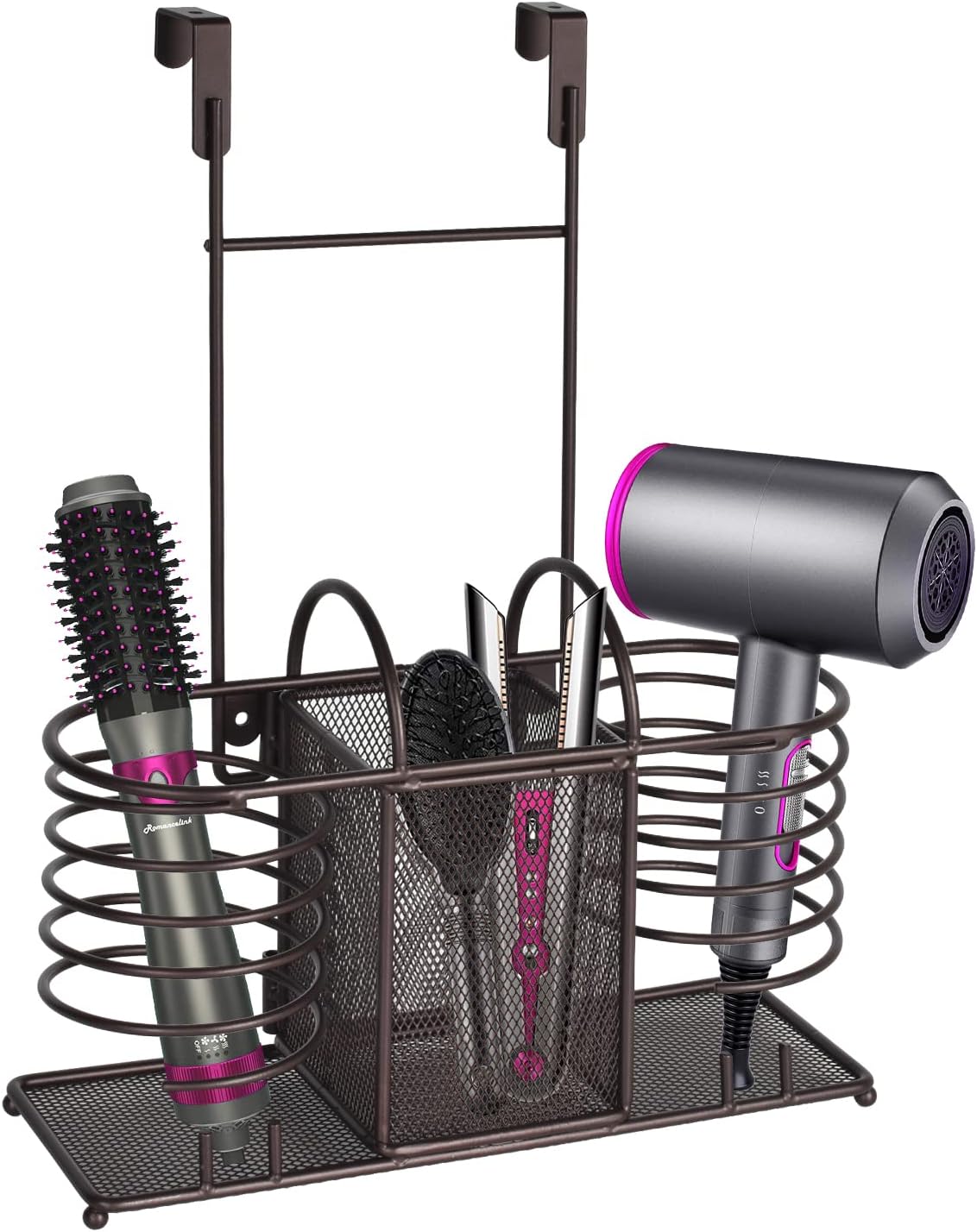 Sunlit 3 in 1 Wall Mount/Countertop/Over Cabinet Door Metal Wire Hair Product & Styling Tool Organizer Storage Basket Holder for Hair Dryer, Brushes, Flat Iron, Curling Wand, Hair Straightener