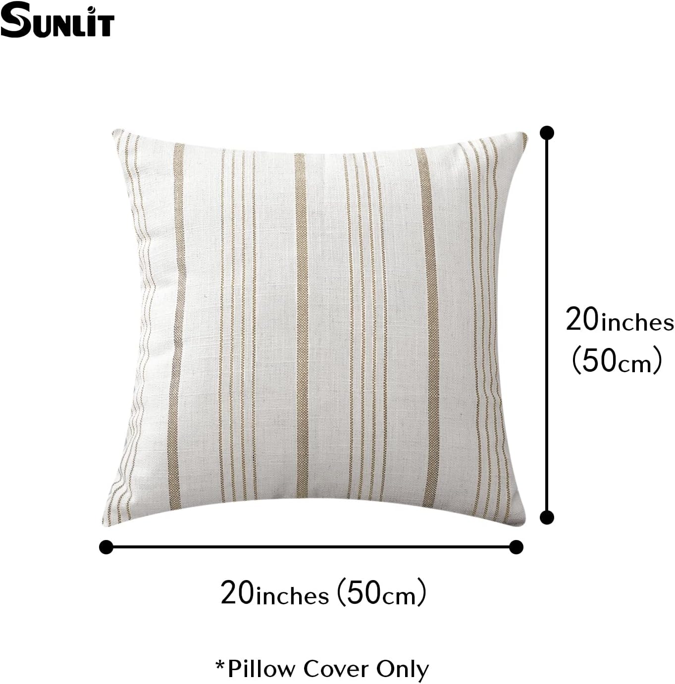 Sunlit Decorative Farmhouse Throw Pillow Case, Cover Only, Set of 2 Cream/Off-White with Charcoal Stripes Square Pillow Cover, 18" x 18", Textured Linen Throw Cushion Covers