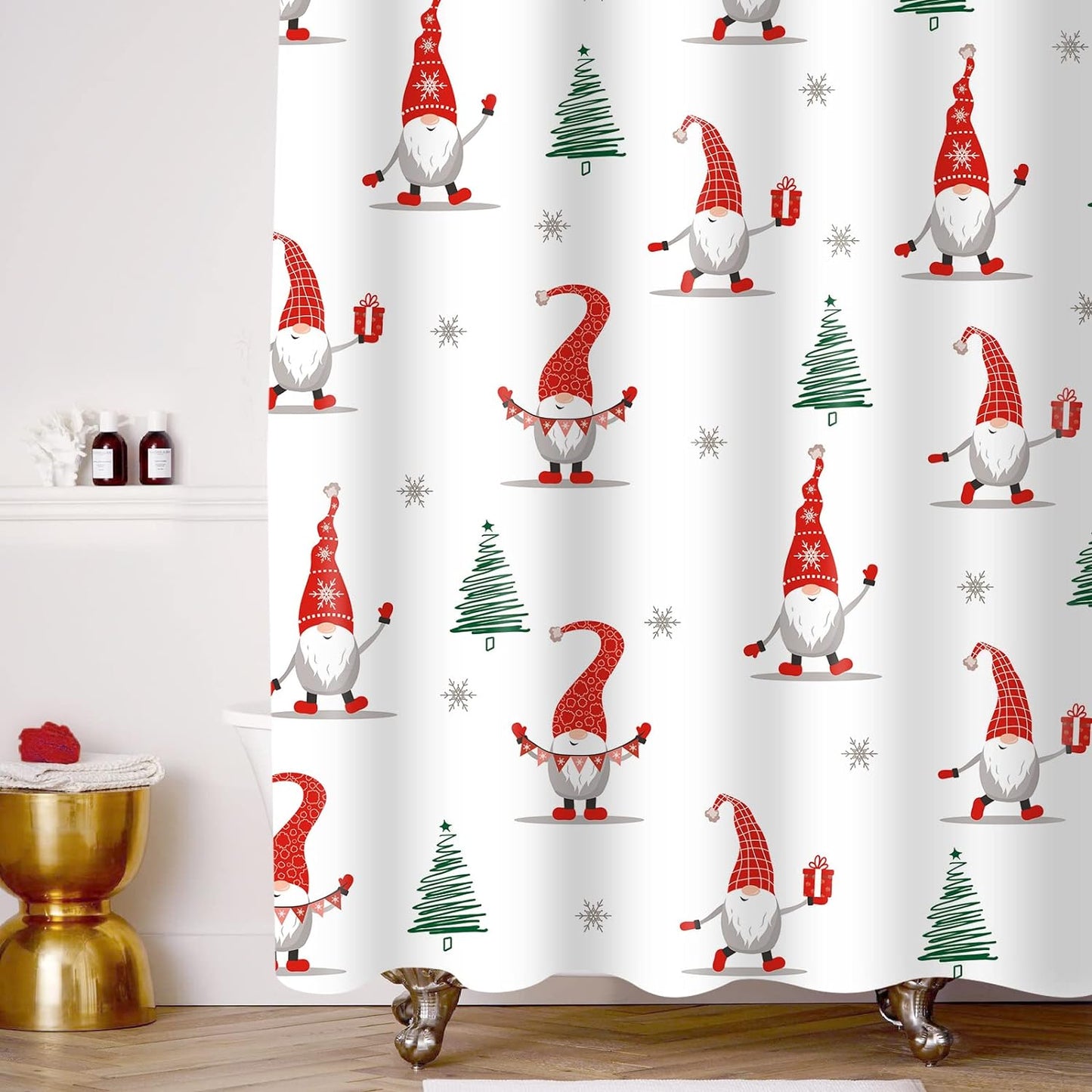 Geometric Modern Design Christmas Shower Curtain Christmas Tree Bathroom Home Office Holiday Wall Decoration as Tapestry and Photo Booth Backdrop Red Green White Printed