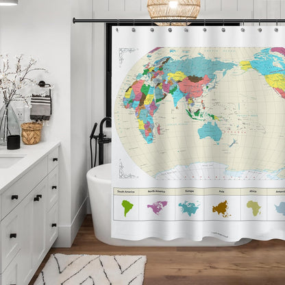 New! Map of The World with Detailed Major Cities. PVC Free, Non-Toxic and Odorless Water Repellent Fabric Shower Curtains - Large Home Decor Wall Map