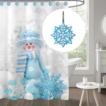 Sunlit Christmas Shower Curtain Hooks Snowflakes Shower Curtain Rings, Resin, Blue and White Christmas Decor, Winter Bathroom Decoration - 12 Pack