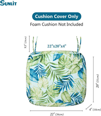 Sunlit Outdoor Cushion Covers 24" x 24" x 4", Replacement Cover Only, 4 Pack Water-Repellent Patio Chair Seat Slipcovers with Zipper and Tie, Tropical Leaf, Blue Green