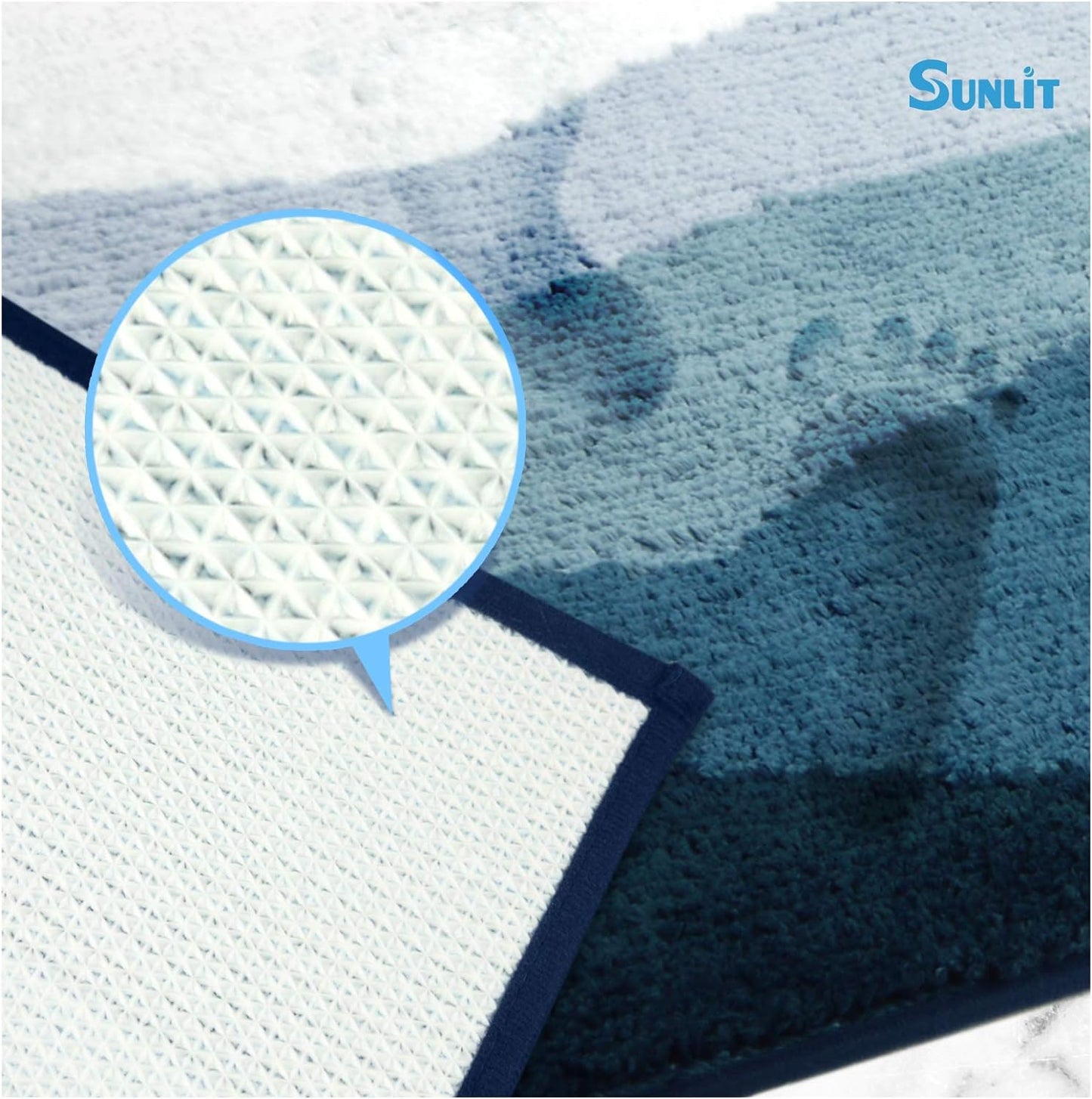 Sunlit 17"x24" Ombre Blue Bathroom Rug Non-Slip Absorbent Soft Bath Mat Set, Floor Mat Dry Fast Machine Washable.