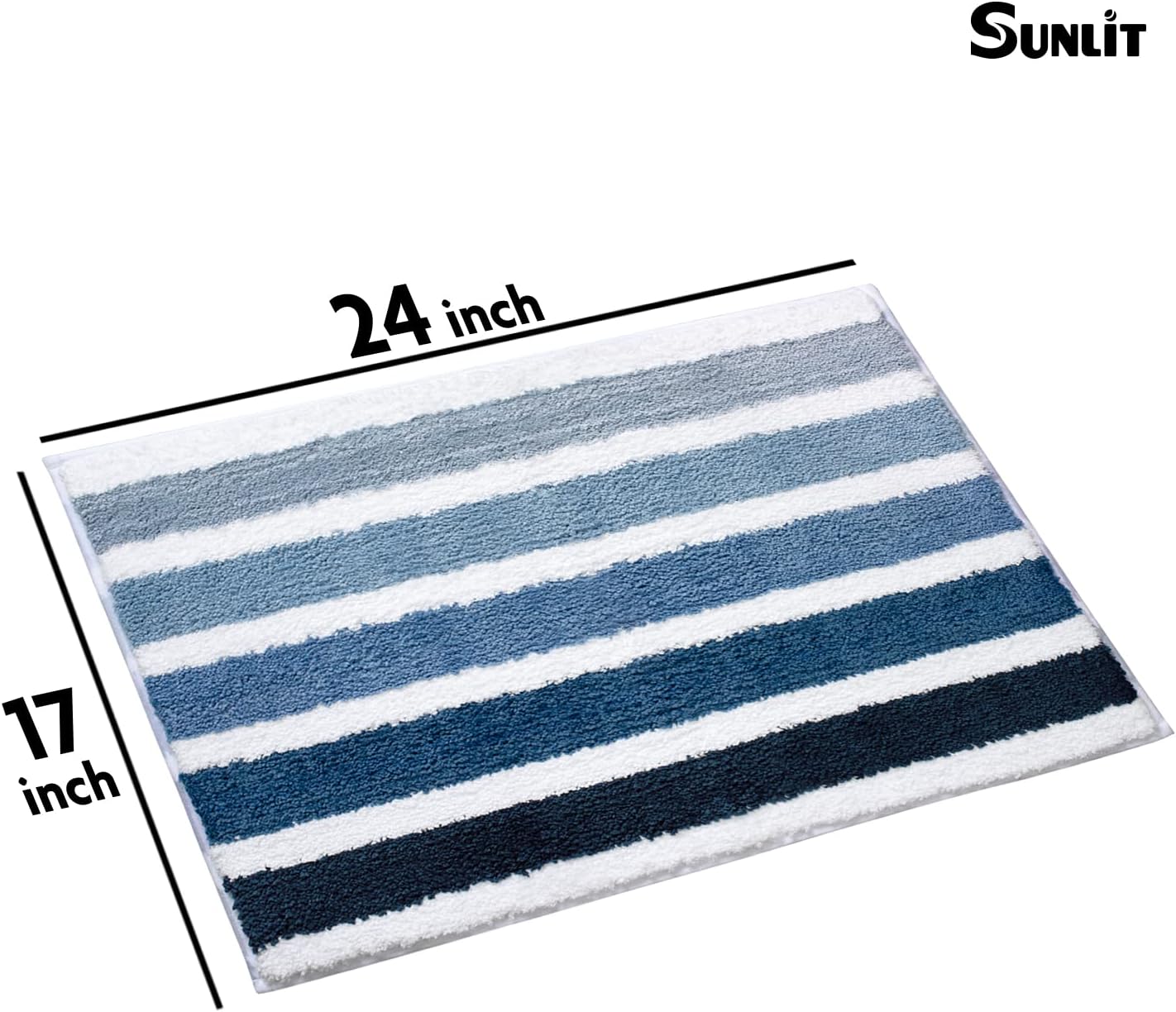 Sunlit Ombre Blue Bathroom Rug Nautical Bath Mat for Bathroom Non Slip 24"x17" Blue and White