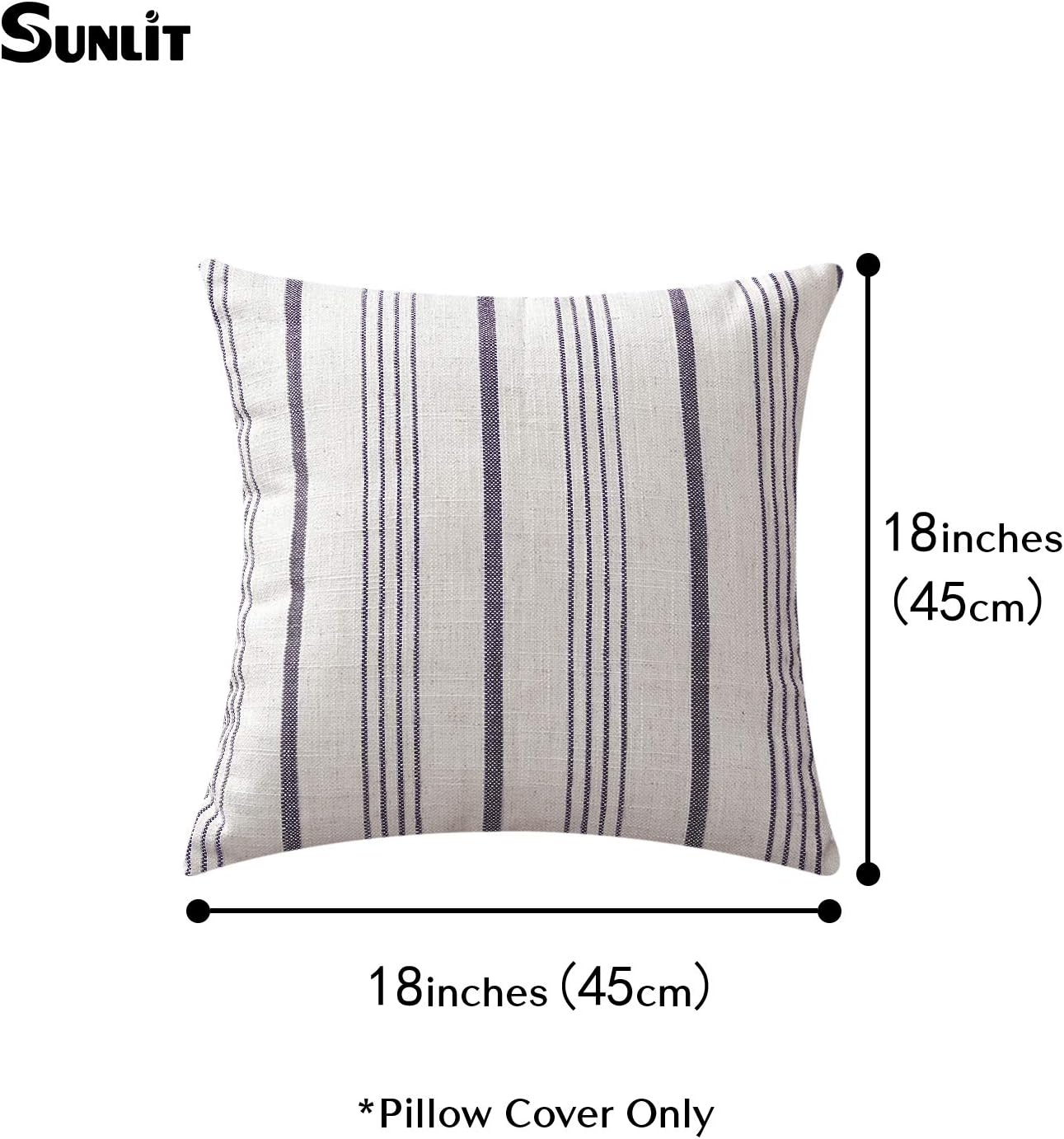 Sunlit Decorative Farmhouse Throw Pillow Case, Cover Only, Set of 2 Cream/Off-White with Charcoal Stripes Square Pillow Cover, 18" x 18", Textured Linen Throw Cushion Covers