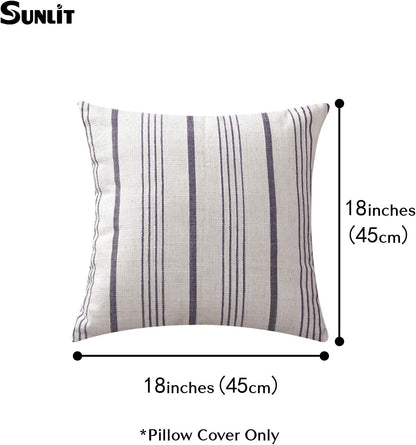 Sunlit Decorative Farmhouse Throw Pillow Case, Cover Only, Set of 2 Cream/Off-White with Charcoal Stripes Square Pillow Cover, 18" x 18", Textured Linen Throw Cushion Covers