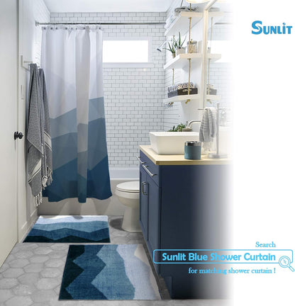 Sunlit Ombre Blue Bathroom Rug Nautical Bath Mat for Bathroom Non Slip 24"x17" Blue and White